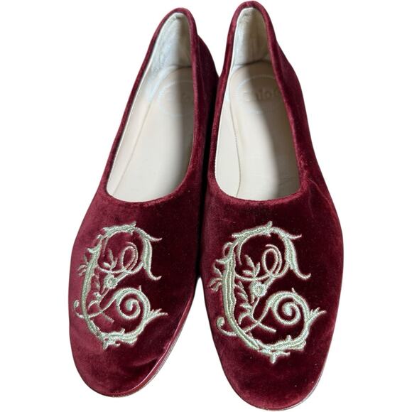Chloé Loafers | eBay CHLOE Burgundy Velvet Monogram \